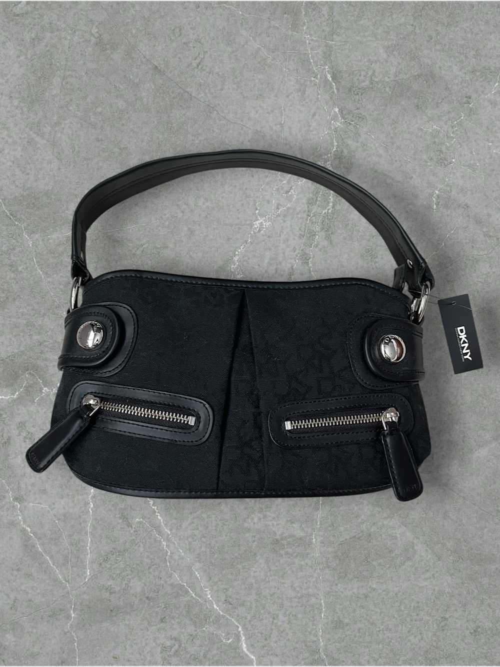DKNY Black Shoulder Bag with Front Zip Pockets